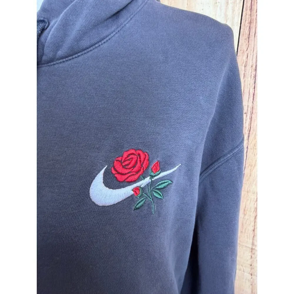 Nike Unisex Embroidered Rose Charcoal Gray Hoodie Size XL